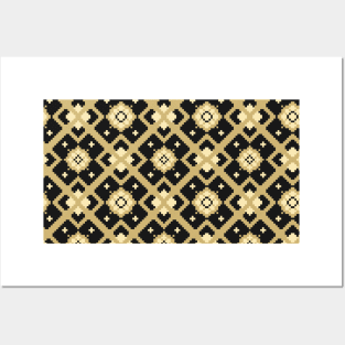 Black and Gold Pixel Pattern Large Posters and Art